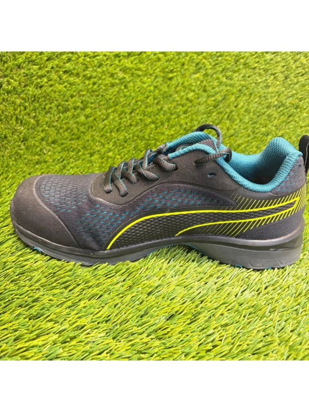 Puma Fuse Knit 2.0 Low Women Size 8.5 Black Blue Composite Toe Safety Work Shoes